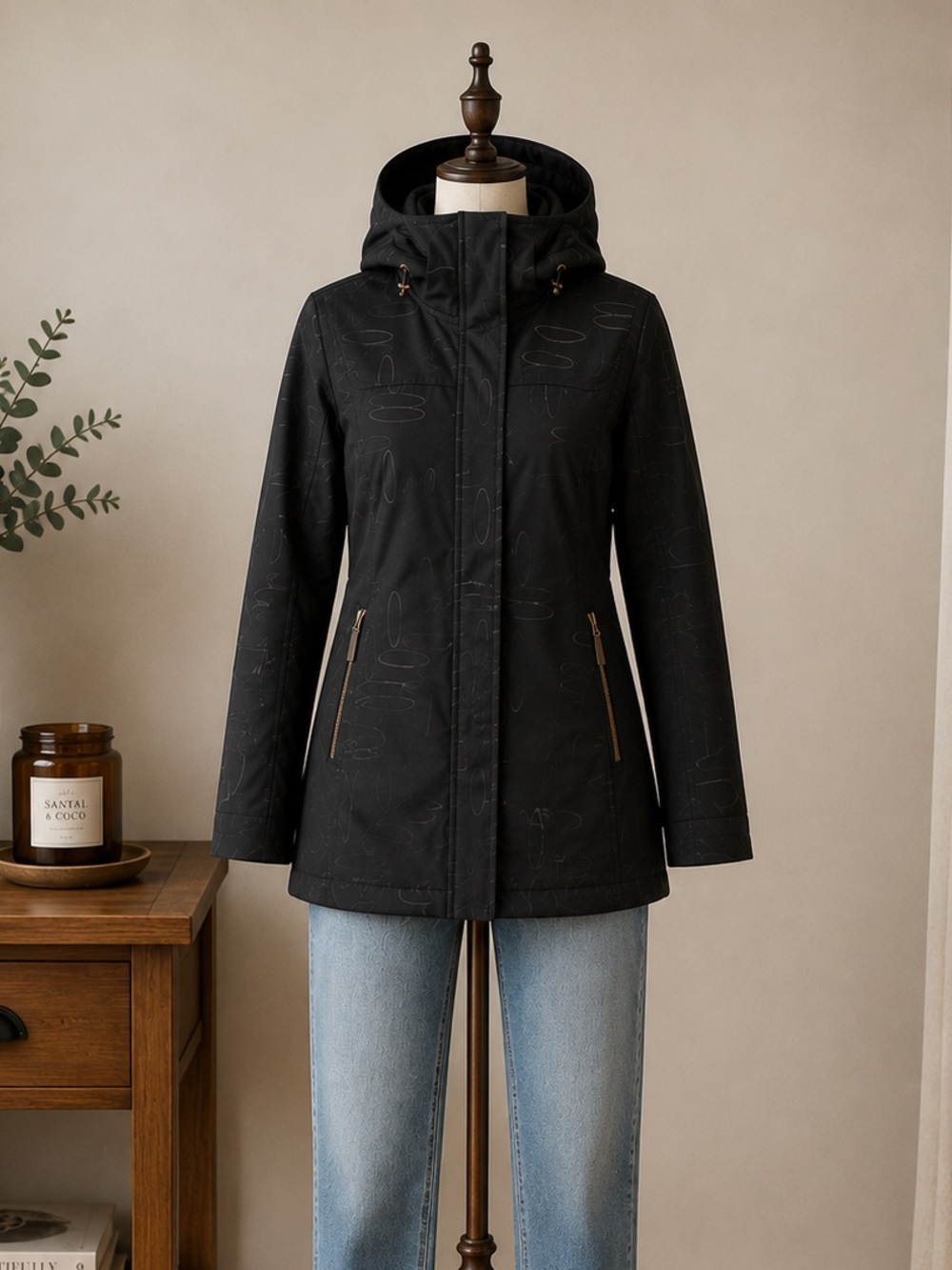 Lolë Printed Hooded Softshell Black Jacket Rain Coat Gorpcore Outdoor Size XL